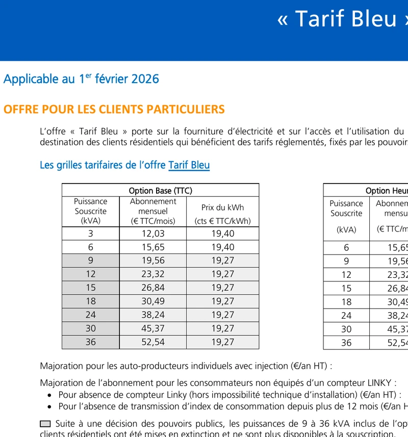 EDF c'est quoi le Tarif Bleu : guide 2026