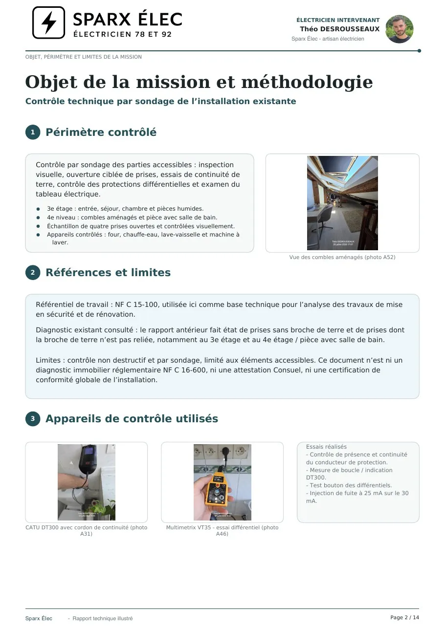 Rapport de diagnostic électrique, page 2 sur 14 : Objet de la mission et méthodologie
