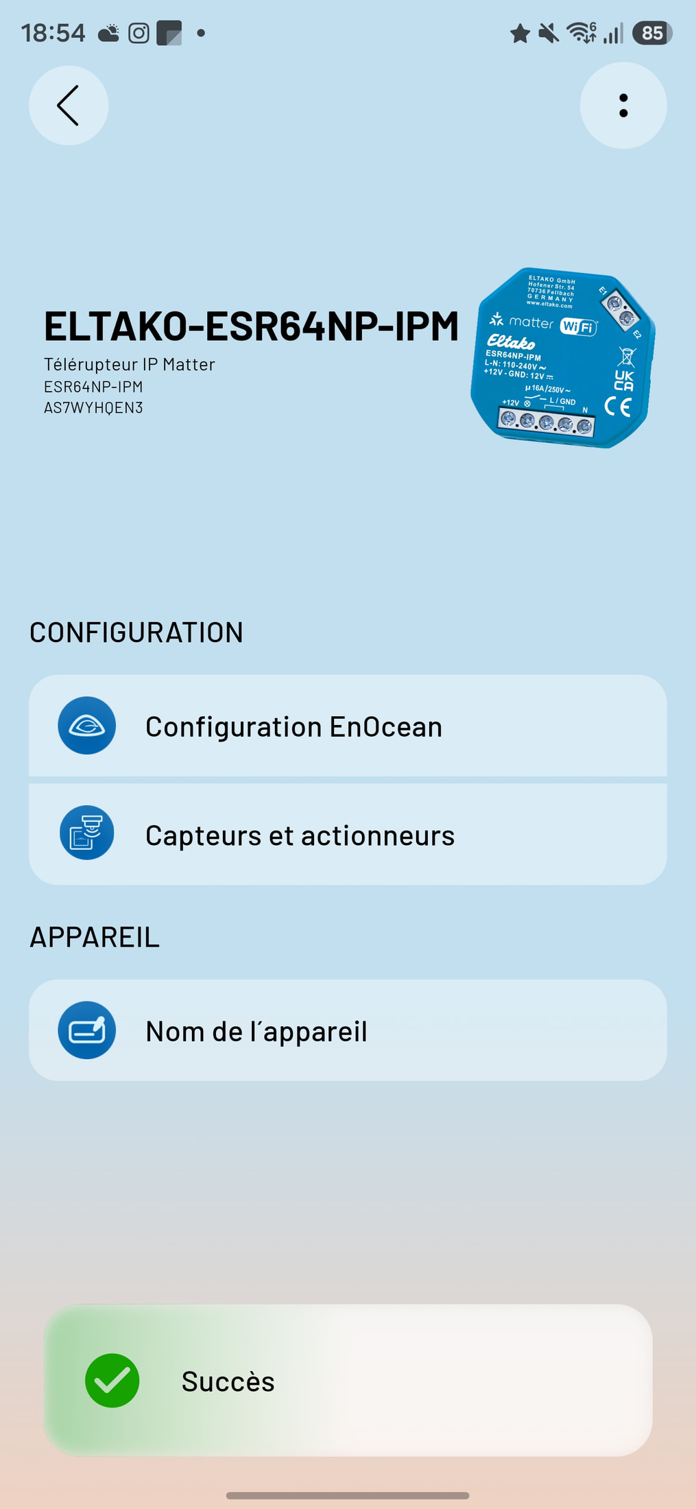 Application Eltako Connect lors de la recherche et détection d’un nouvel appareil