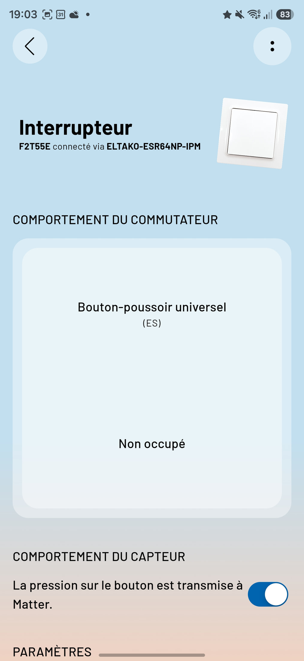 Tableau de bord Eltako Connect indiquant l’état d’un actionneur d’éclairage