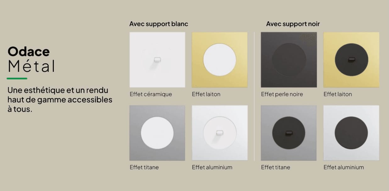 Gamme Odace métal — finitions aluminium brossé et noir onyx Schneider Electric
