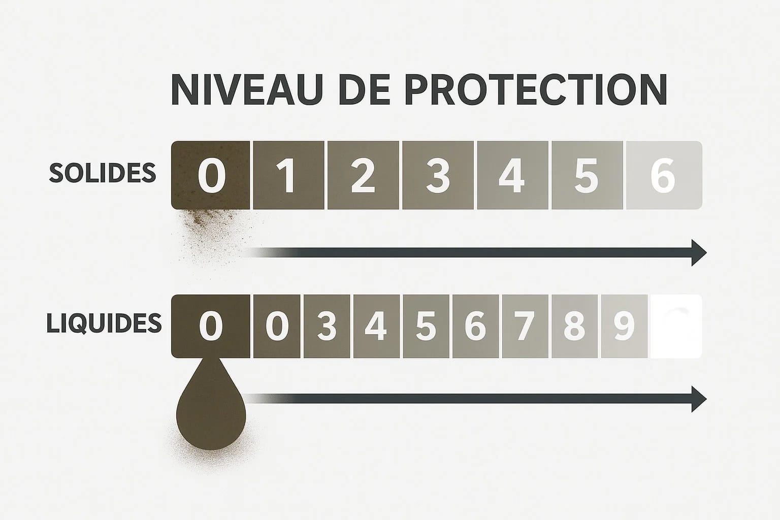 Infographie des indices IP pour solides et liquides