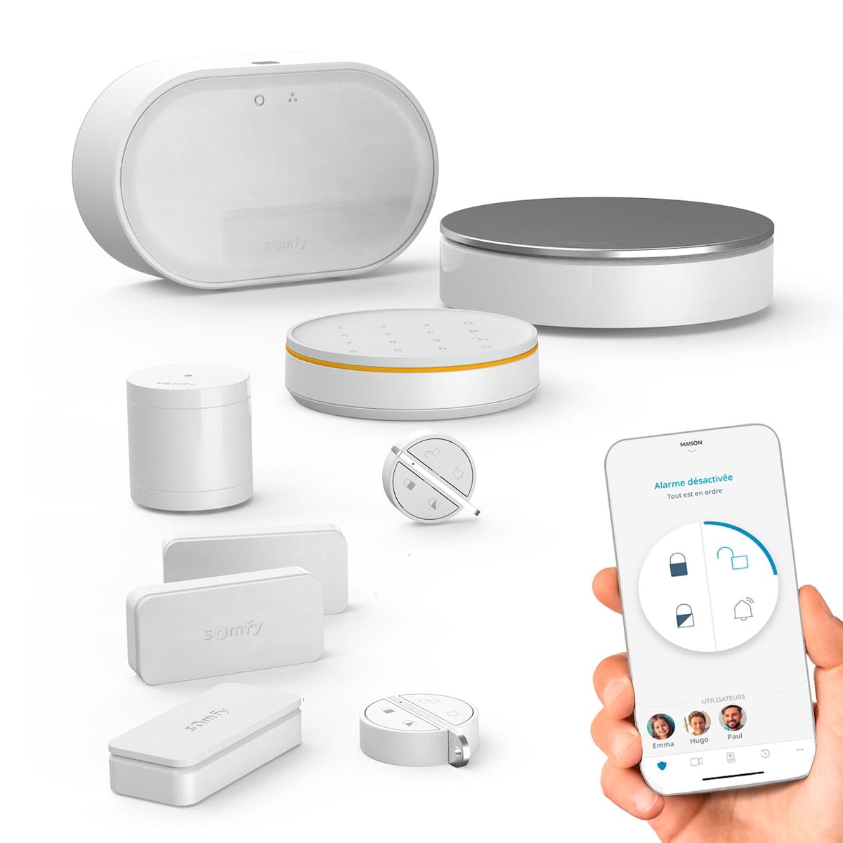 Pack Somfy Home Alarm Advanced avec Link Advanced, clavier, badges, sirène et détecteurs IntelliTAG