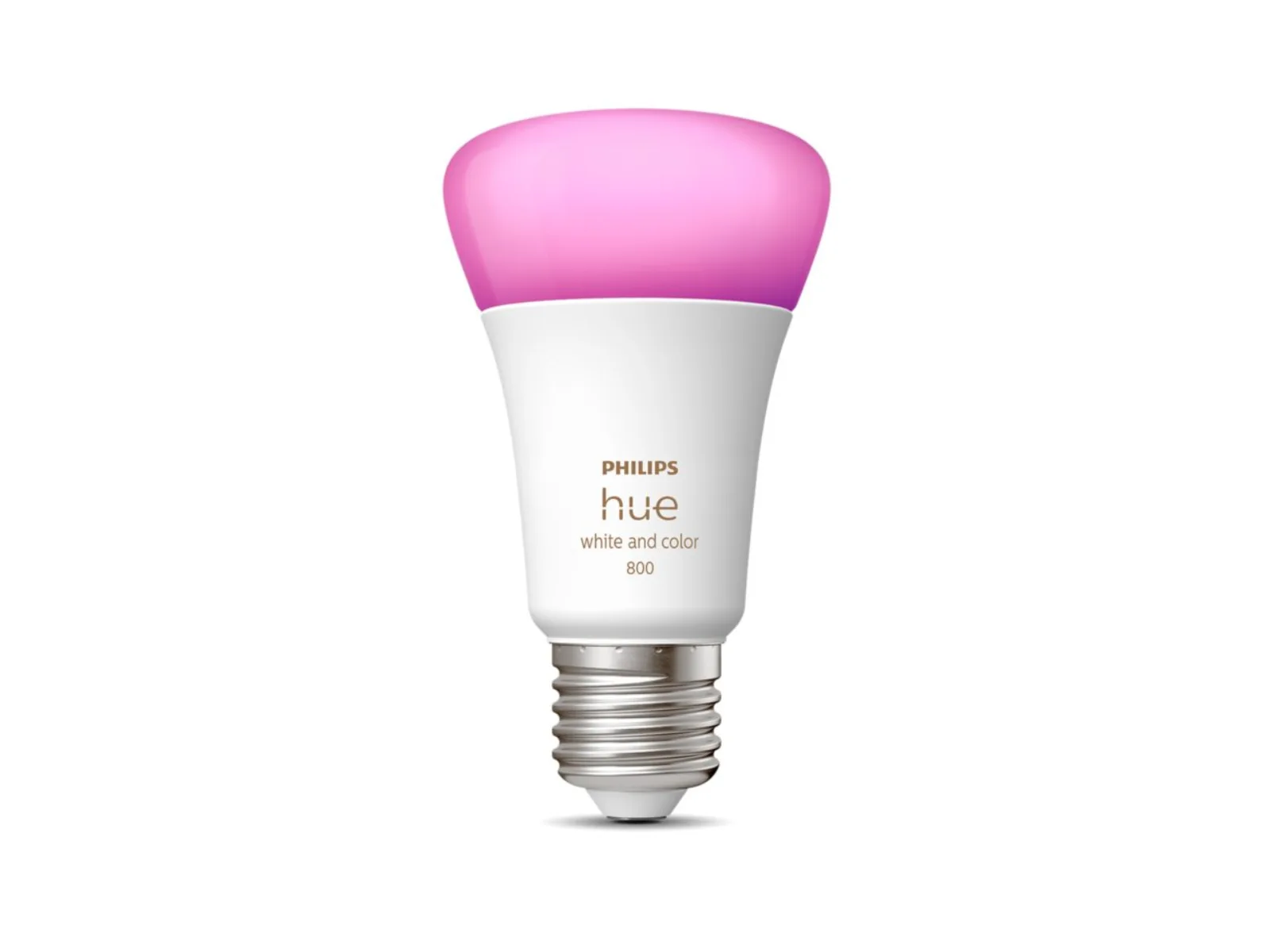 Ampoule Philips Hue A60 E27 White and Color Ambiance allumée en rose