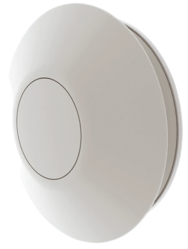 Aérateur permanent Autogyre SMART'AIR blanc vu de trois quarts avec sa façade circulaire