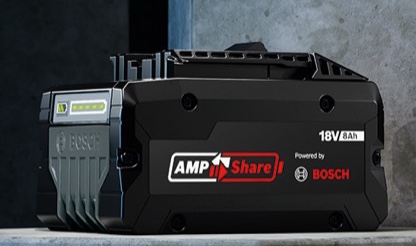 Batterie 18 V Bosch Professional avec le sigle AMPShare et la mention Powered by BOSCH