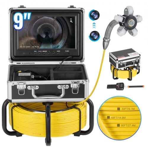 Kit de caméra d'inspection canalisation Vevor avec dévidoir jaune, câble et localisateur