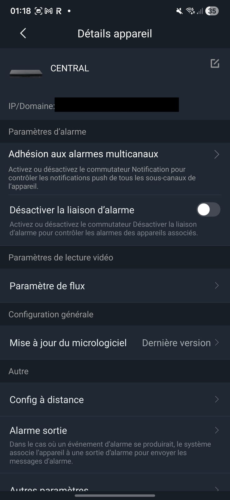 Paramètres IP et domaine d’un enregistreur vidéo
