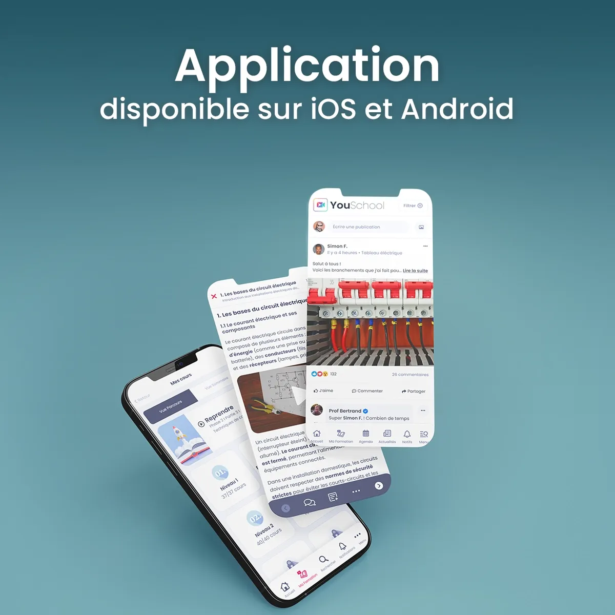 Application de cours en ligne montrant un module sur le tableau électrique