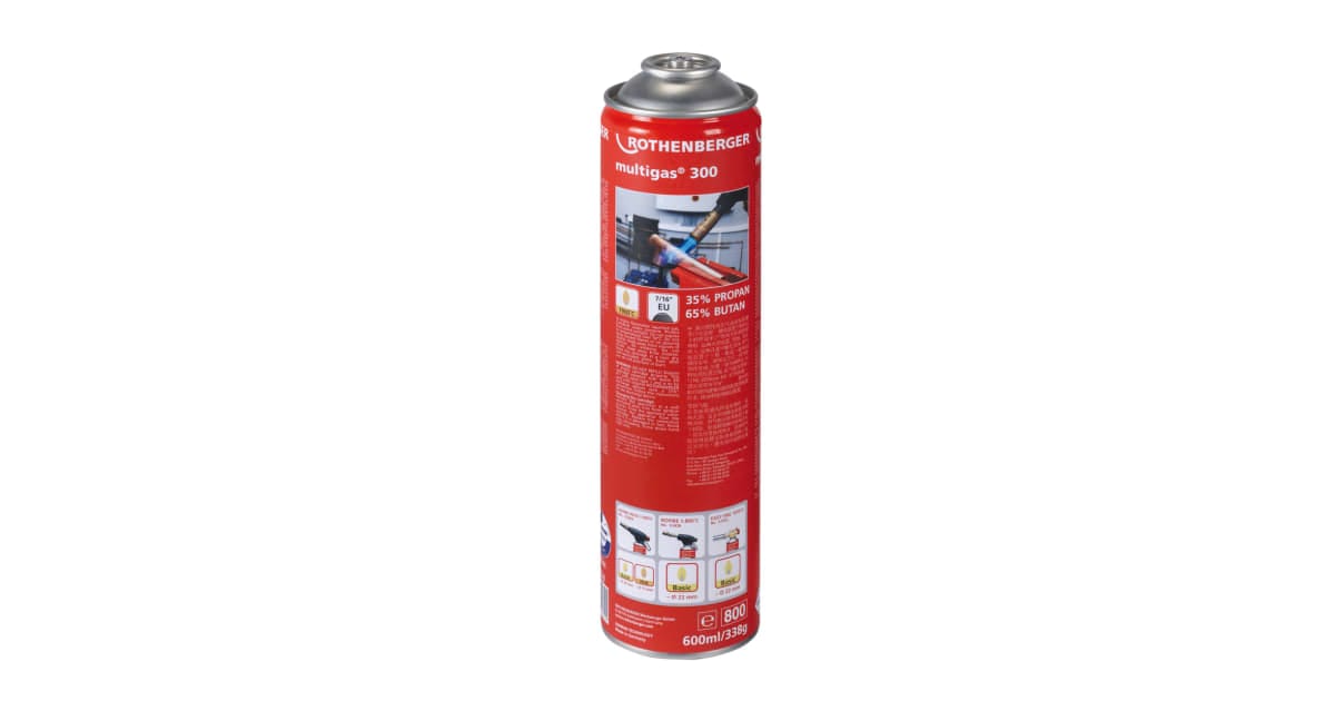 Cartouche de gaz Rothenberger Multigas 300 rouge, avec indication 35 pour cent propane et 65 pour cent butane, raccord 7/16 pouce EU