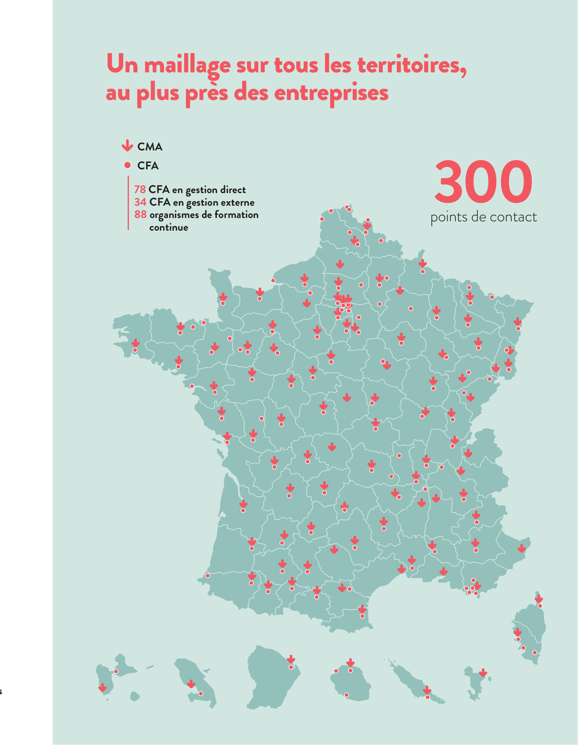 Carte du réseau territorial des Chambres de métiers et de l’artisanat
