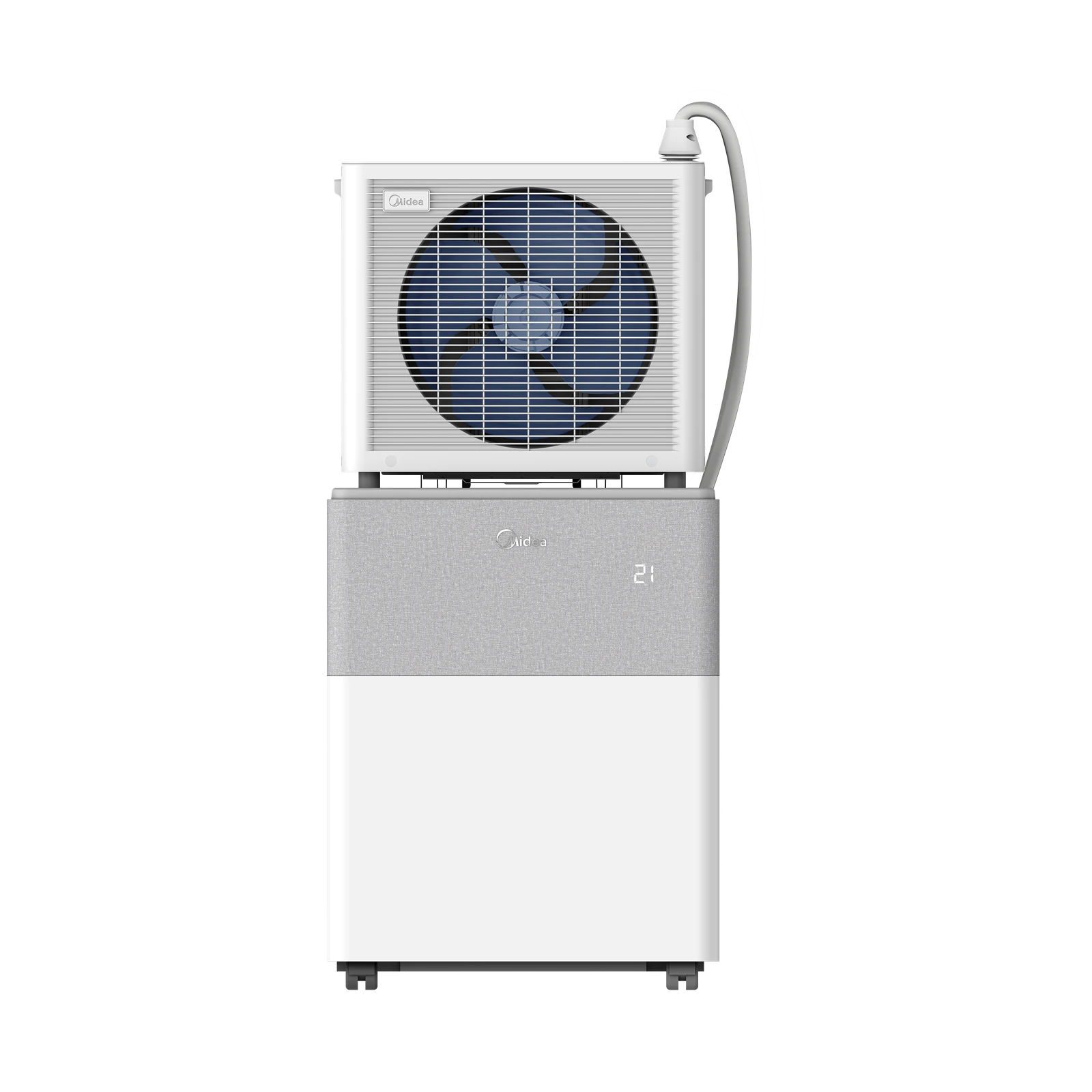 Midea PortaSplit complet : unité extérieure posée sur l’unité intérieure, reliées par la liaison grise