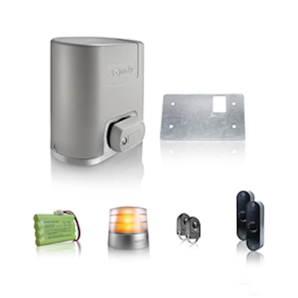 Kit de motorisation Somfy Elixo Smart io avec moteur, batteries, feu orange, télécommandes et cellules photoélectriques