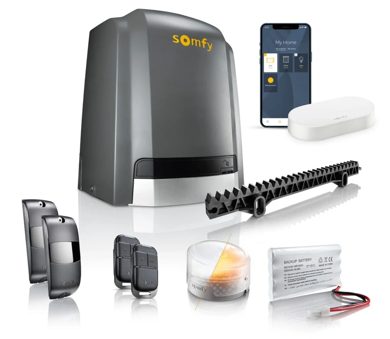 Kit Somfy Slidymoove 600 connecté avec moteur, crémaillère, cellules, télécommandes et TaHoma