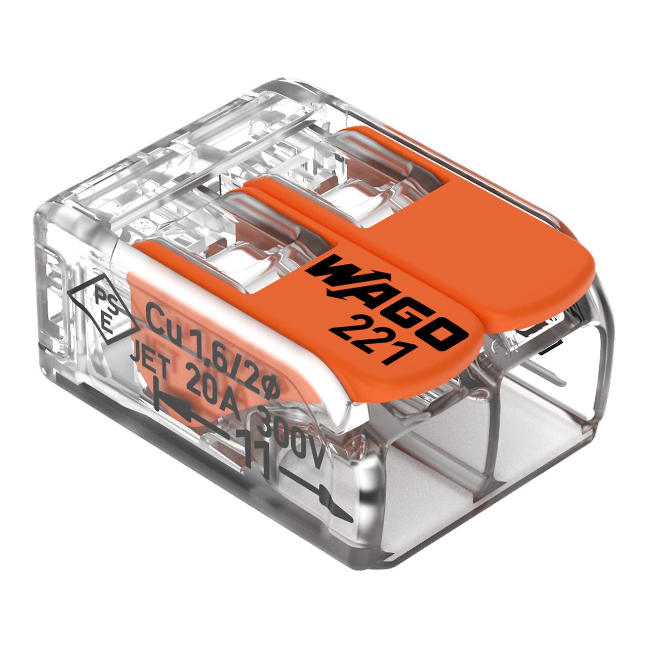 Borne de raccordement WAGO 221-412 à deux entrées et leviers orange