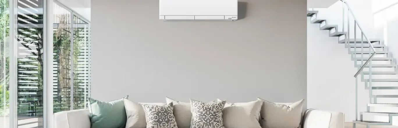 Gamme Mitsubishi Electric MSZ-RZ présentée en intérieur avec son unité extérieure, visuel officiel