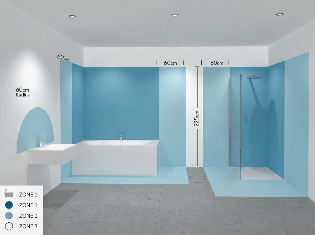 Zones électriques de sécurité dans une salle de bain