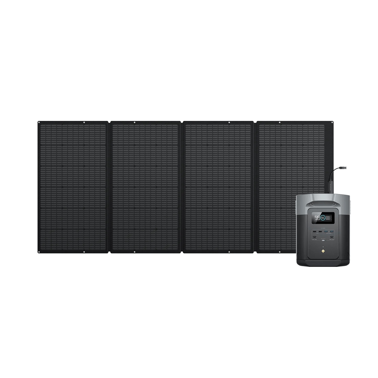 Station EcoFlow DELTA 2 Max posée à côté d’un panneau solaire portable plié