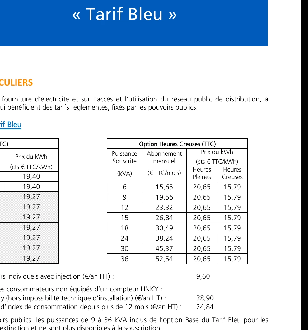 Grille tarifaire EDF de l’option Heures Pleines Heures Creuses 2026 avec les prix des deux périodes