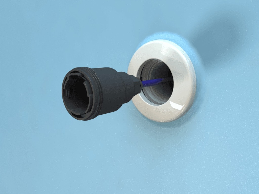 Embase blanche CCEI avec câble pour projecteur de piscine
