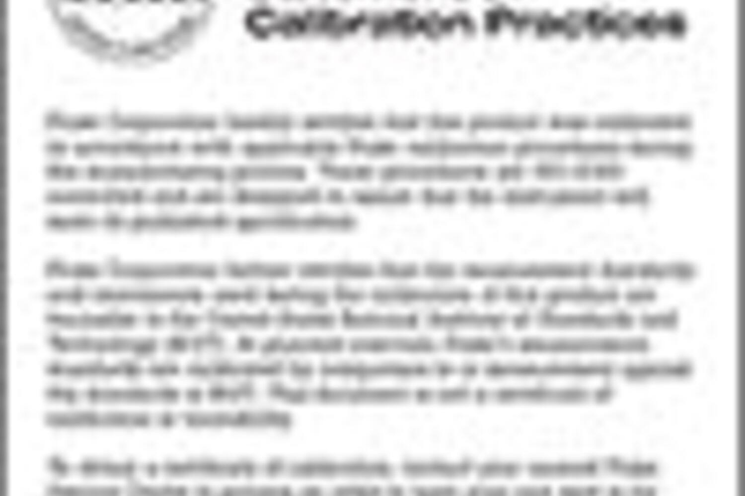 Extrait flouté d'un certificat de pratiques d'étalonnage Fluke