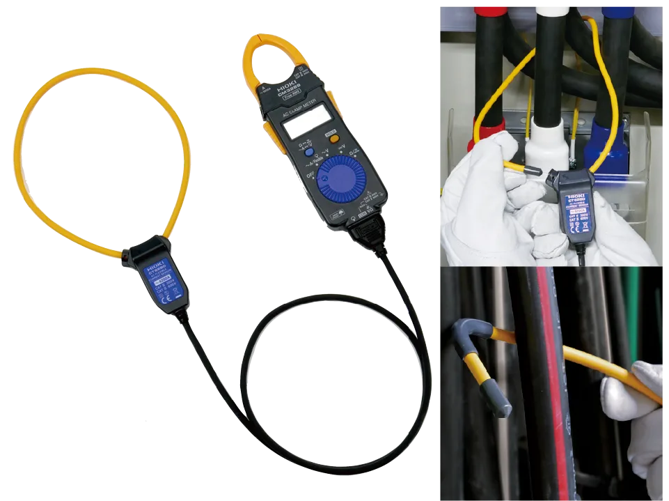 Capteur flexible Hioki CT6280 relié au CM3289 et utilisé autour de câbles de forte section