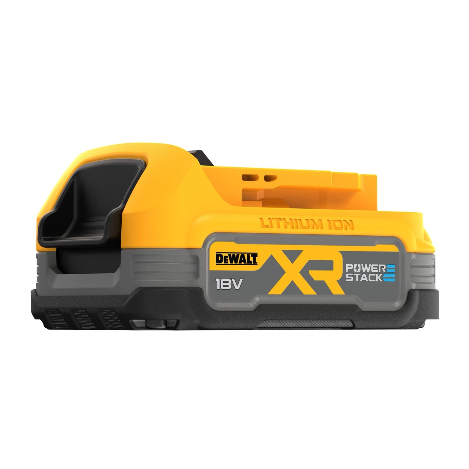 Batterie compacte DEWALT XR POWERSTACK 18 V sur fond blanc