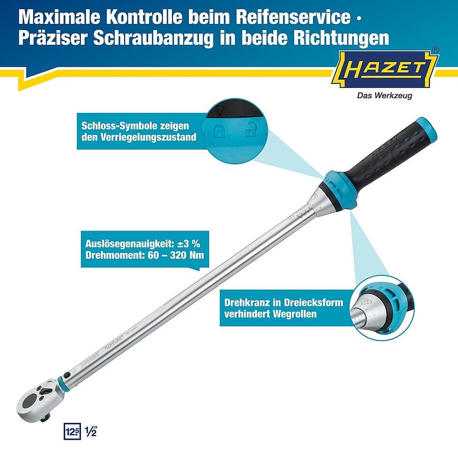 Schéma Hazet de la clé dynamométrique 5123-3CT montrant le verrouillage et la bague de réglage