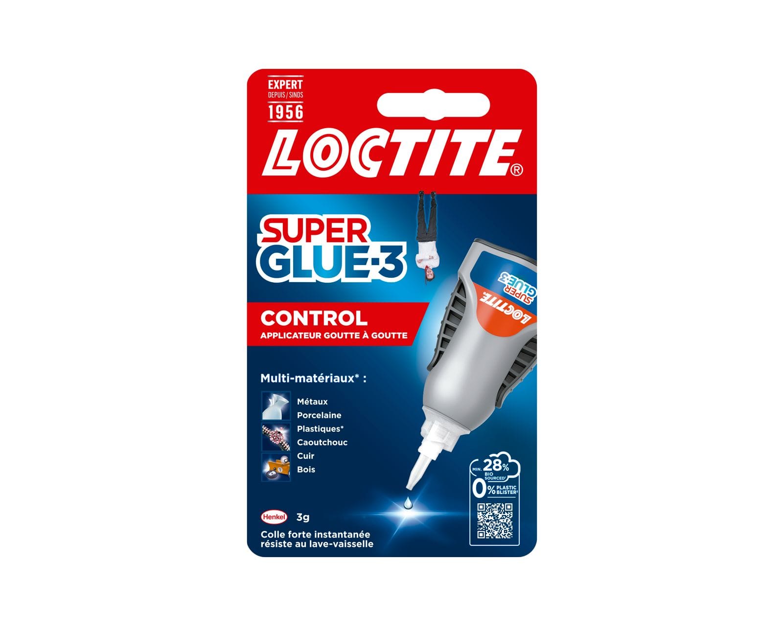 Flacon de Super Glue Loctite grand public sur fond neutre
