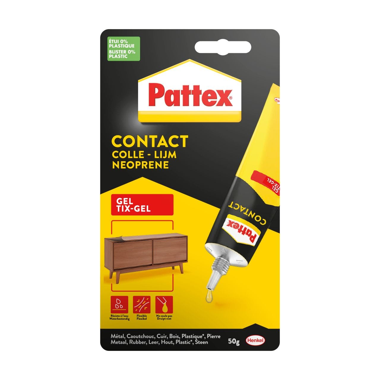 Tube de colle contact Pattex Contact Gel de 50 grammes