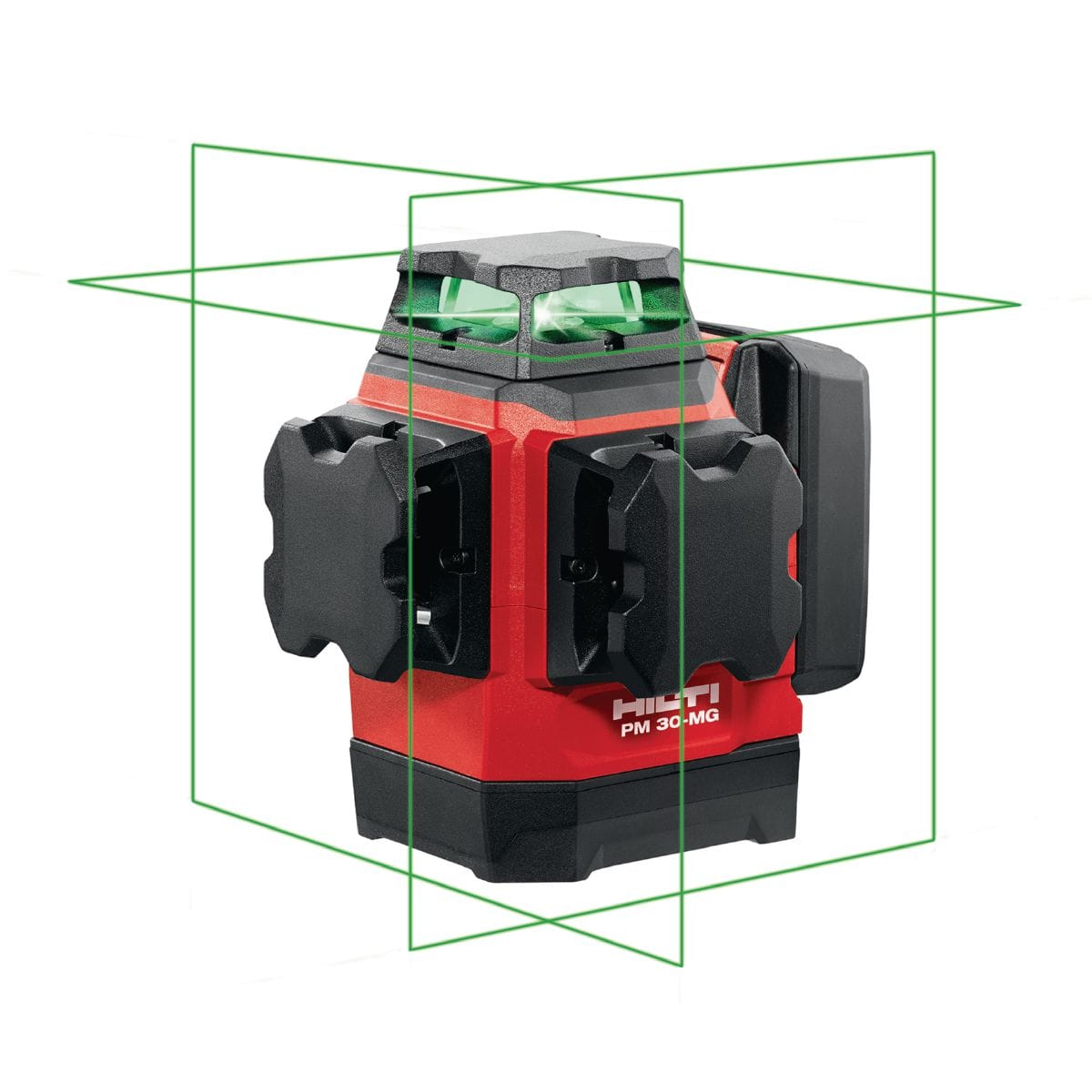 Laser multidirectionnel Hilti PM 30-MG rouge projetant trois lignes vertes à 360 degrés