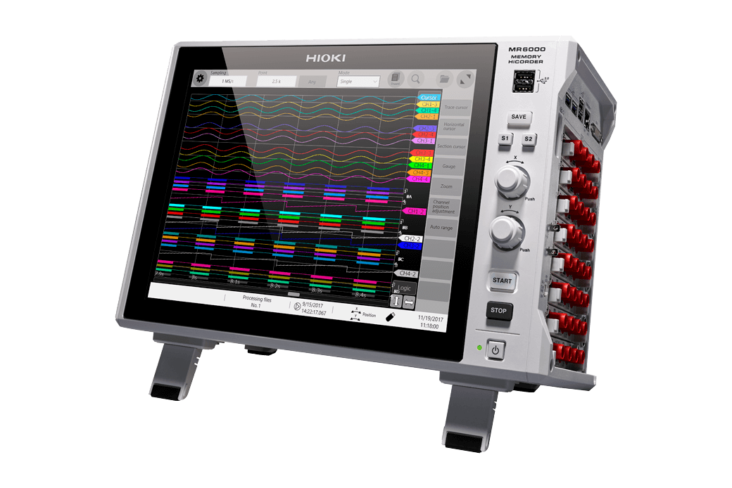 Enregistreur Hioki MR6000 avec écran de formes d’onde et connecteurs de modules
