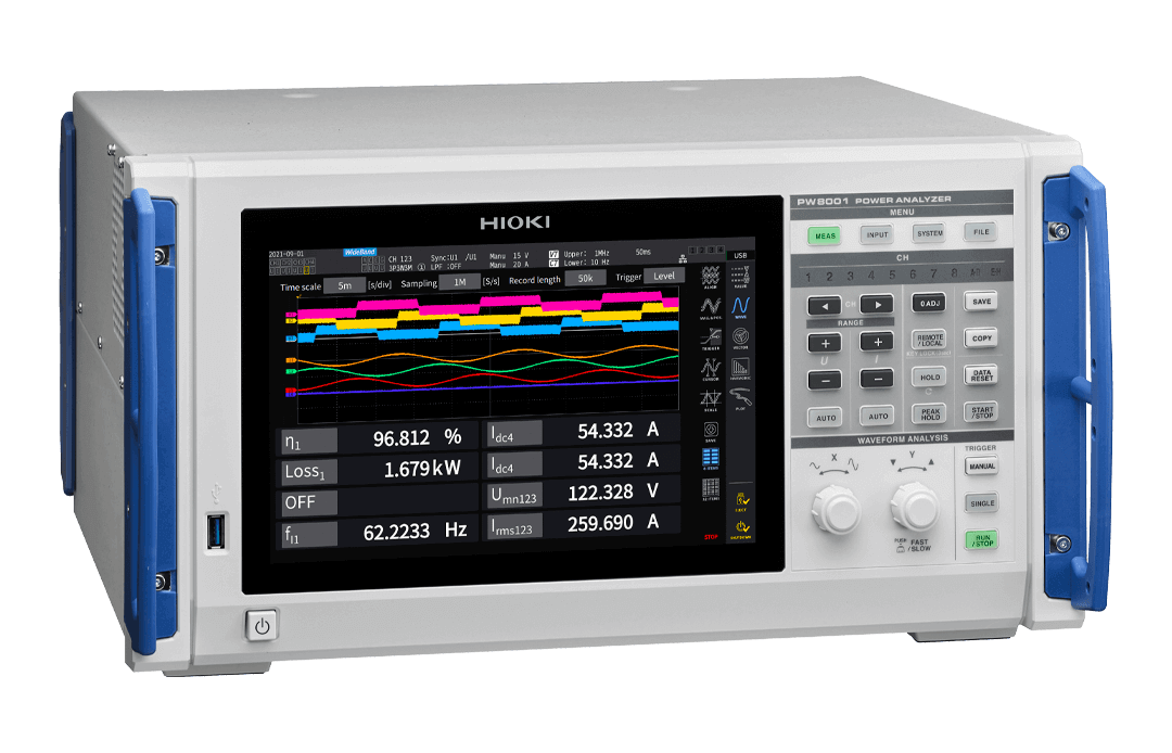 Analyseur de puissance Hioki PW8001 avec écran multivoies et poignées bleues