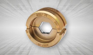 Matrice de sertissage hexagonale Klauke en laiton, référence R22/70 gravée, empreinte à six pans