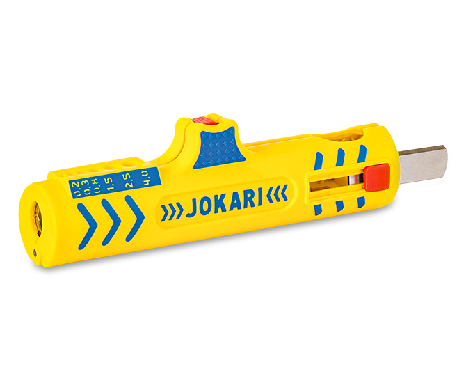 Dénudeur Jokari Secura No. 15 posé en trois quarts, corps jaune et bleu selon la fiche officielle