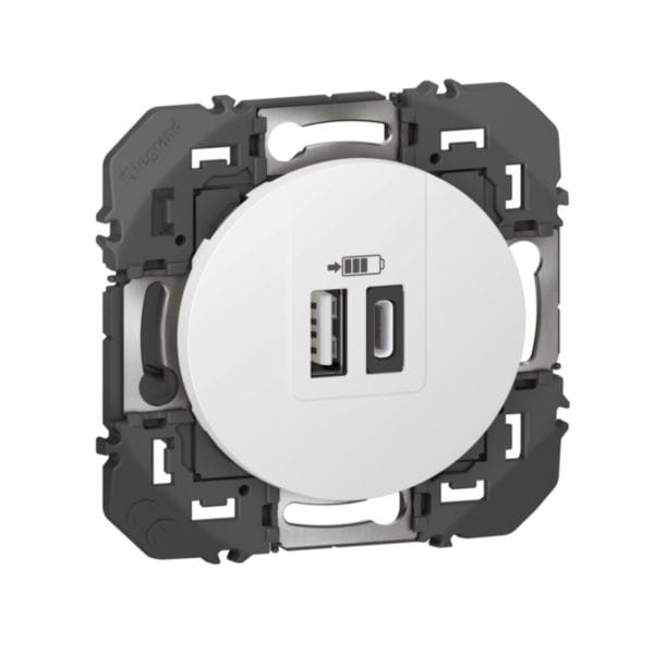 Prise double USB type A et type C Dooxie blanche de Legrand