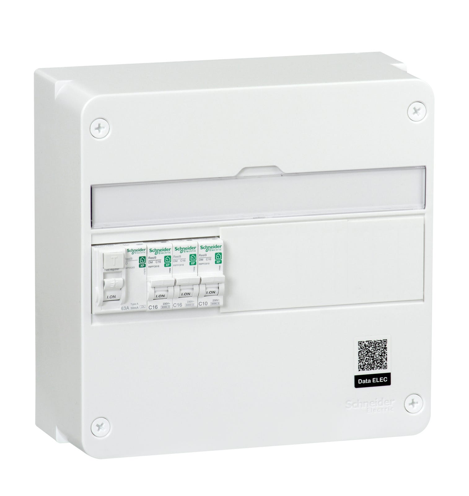 Tableau précâblé Schneider Electric Resi9 XP blanc avec une rangée de protections modulaires