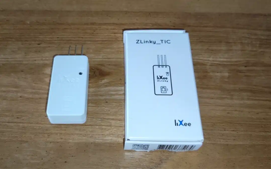 Module TIC Lixee ZLinky et sa boîte avec référence et broches de connexion