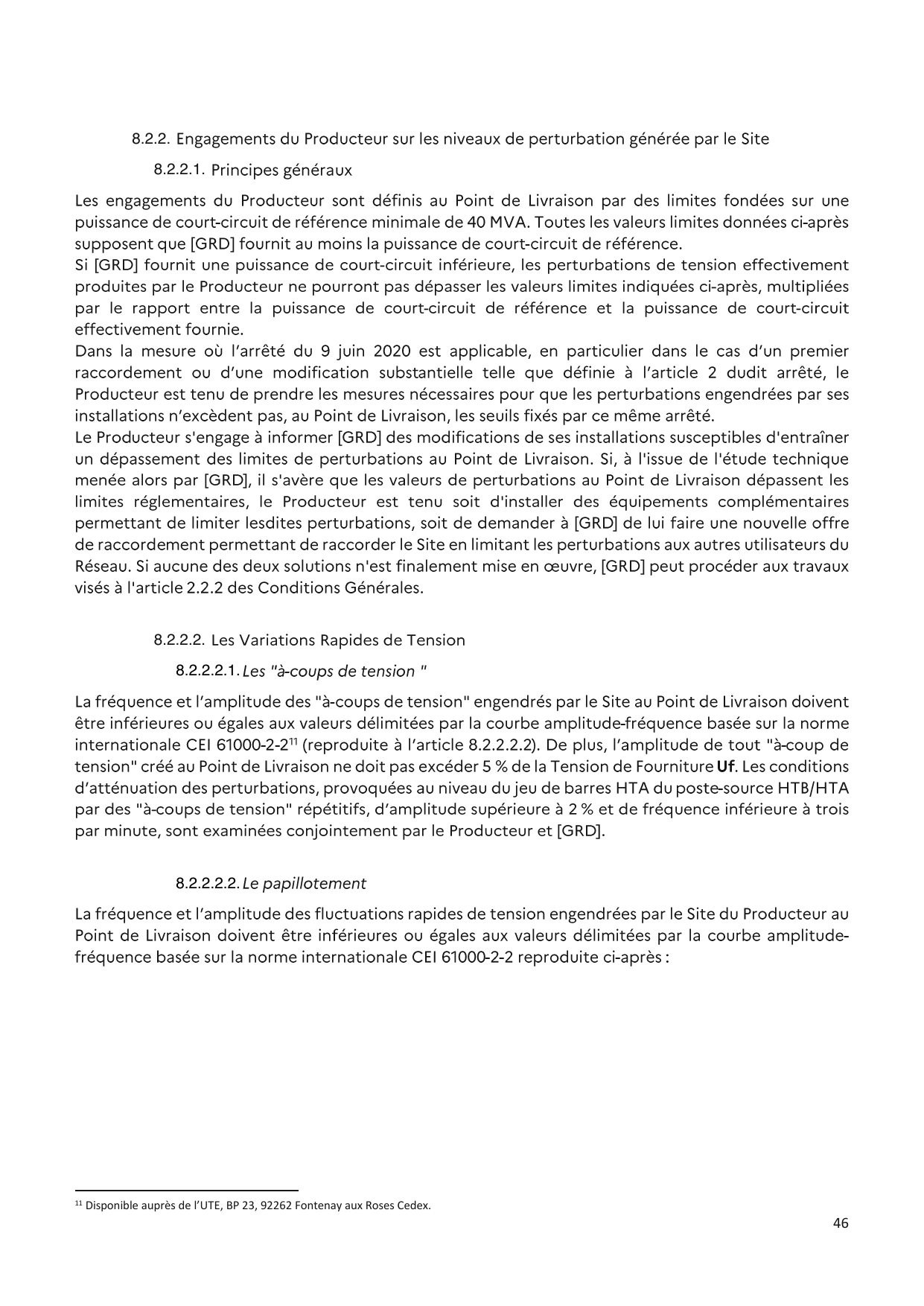 Extrait d’un document CRE définissant les variations rapides de tension et le papillotement