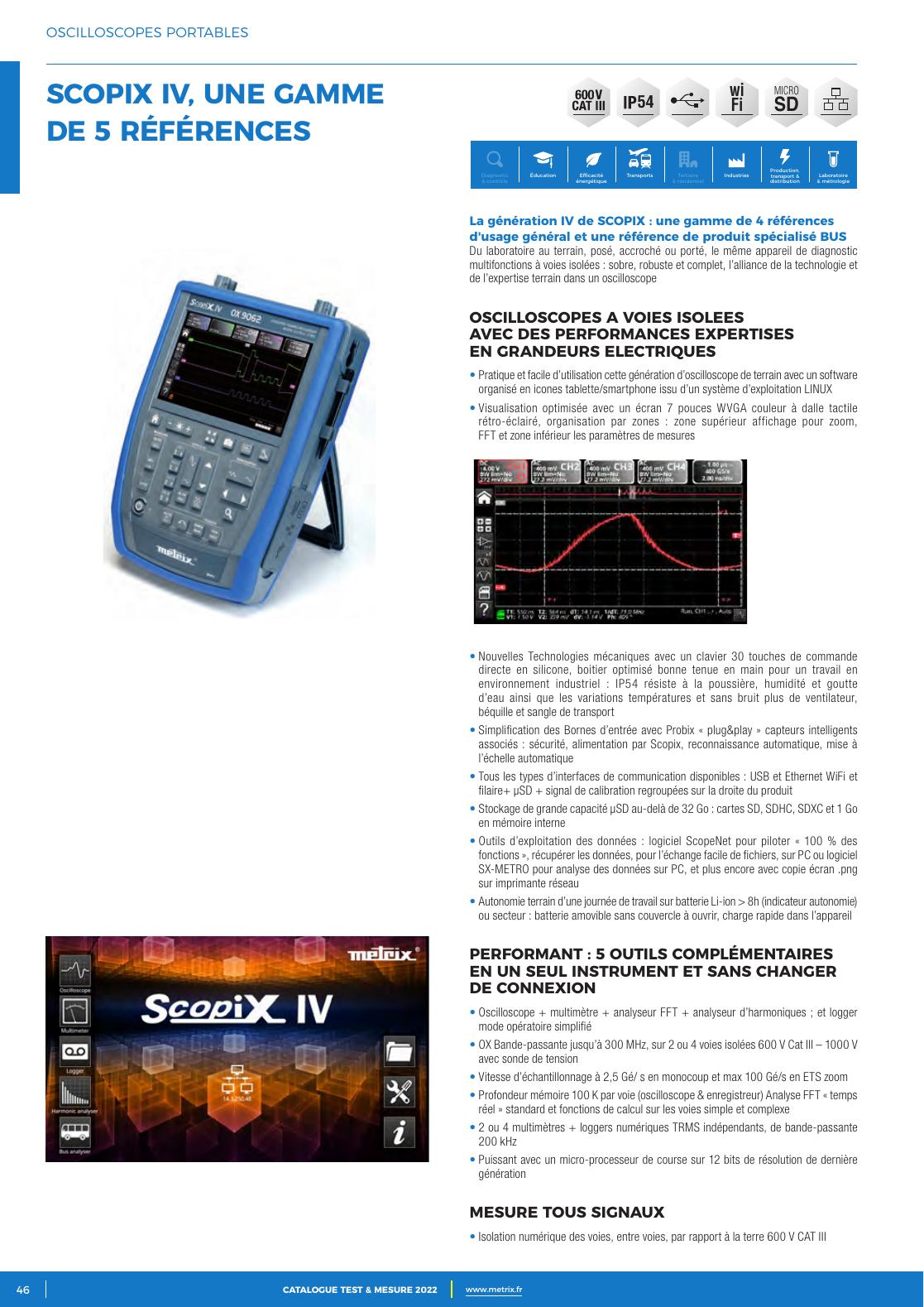 Oscilloscope portable Metrix Scopix IV OX 9062 affichant une forme d'onde dans le catalogue 2022