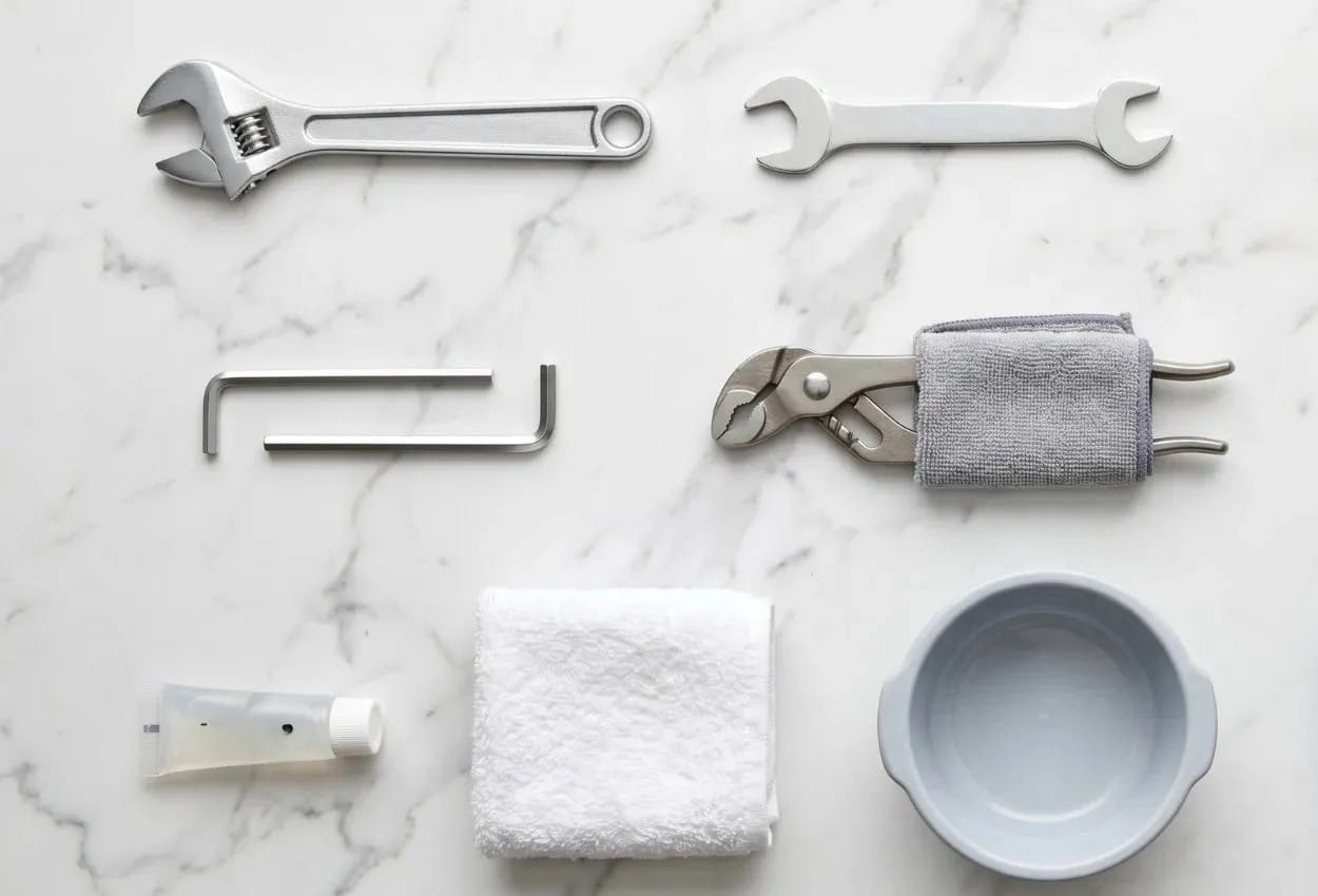 Outils de base pour détartrer ou remplacer une cartouche de mitigeur : clés, tournevis et pince multiprise