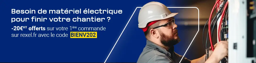 Bannière d’accueil Rexel dédiée au matériel électrique professionnel