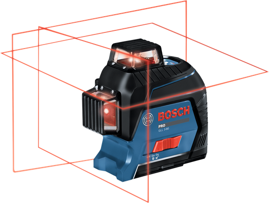 Laser lignes Bosch GLL 3-80 projetant trois lignes à 360 degrés dans une pièce