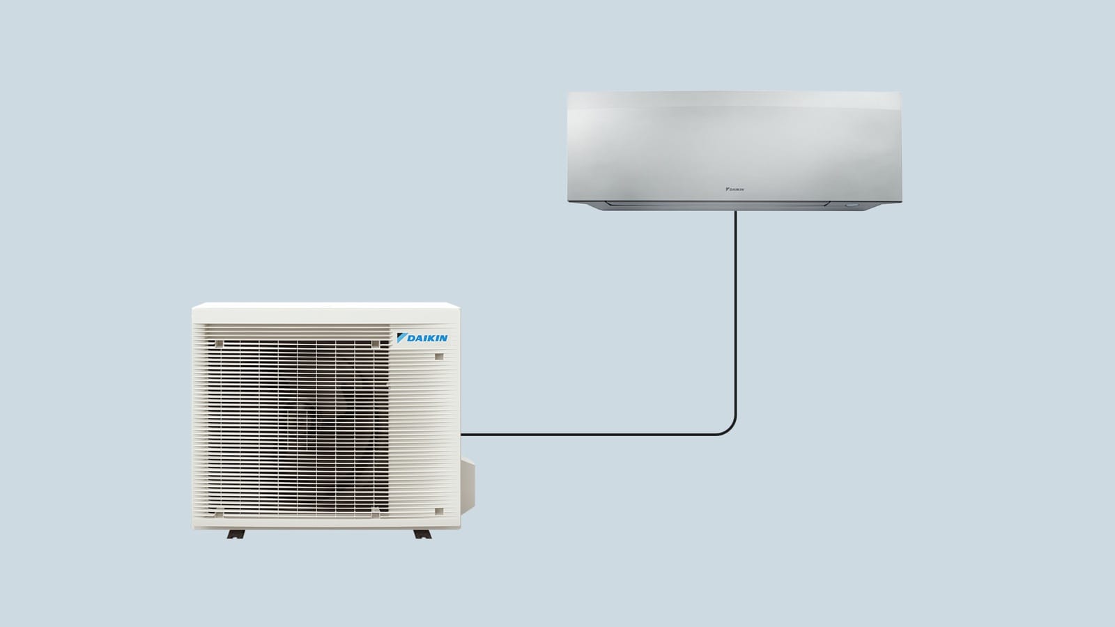 Illustration **Daikin** montrant une unité intérieure reliée à un groupe extérieur dans un système split