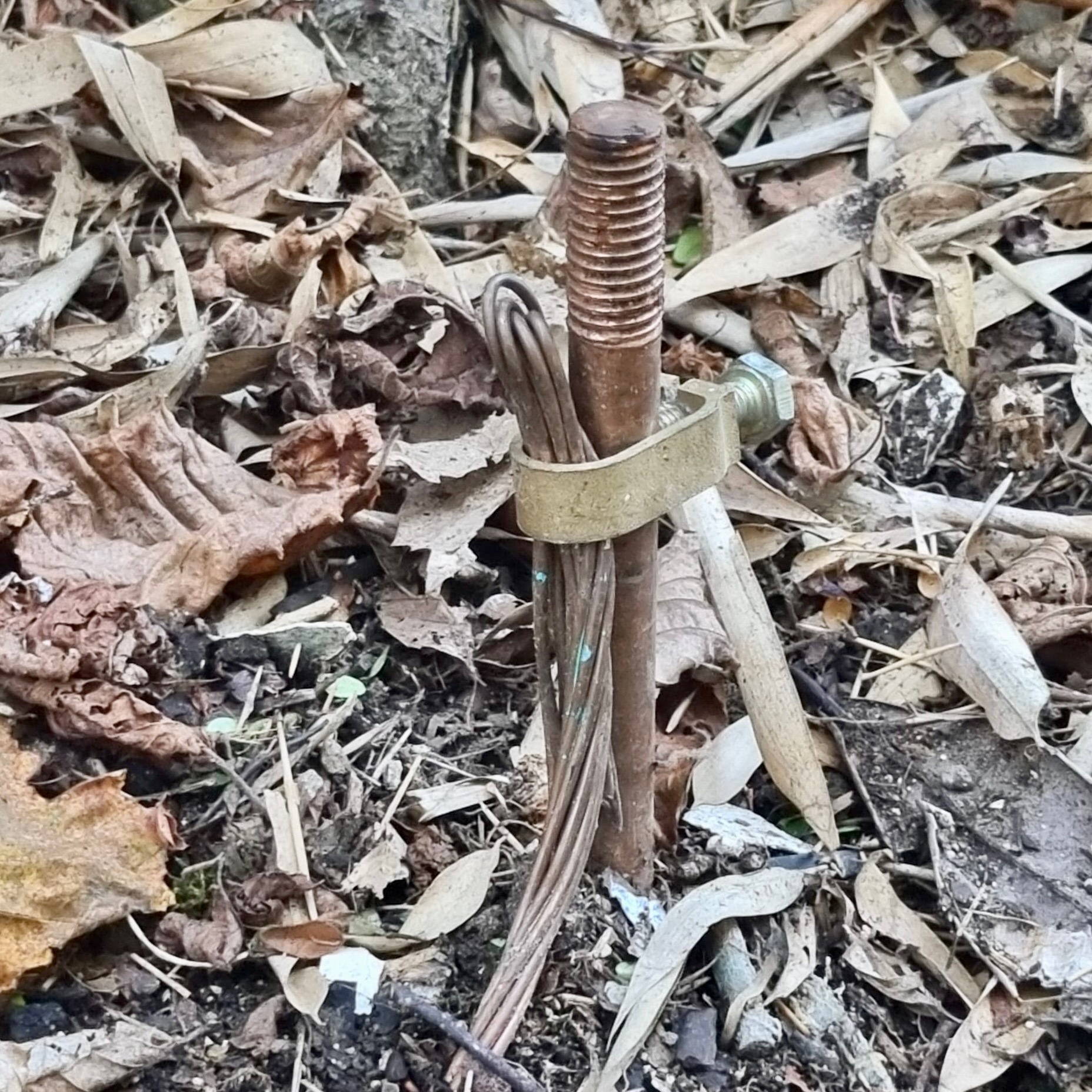 Piquet de terre dans jardin — installation prise de terre