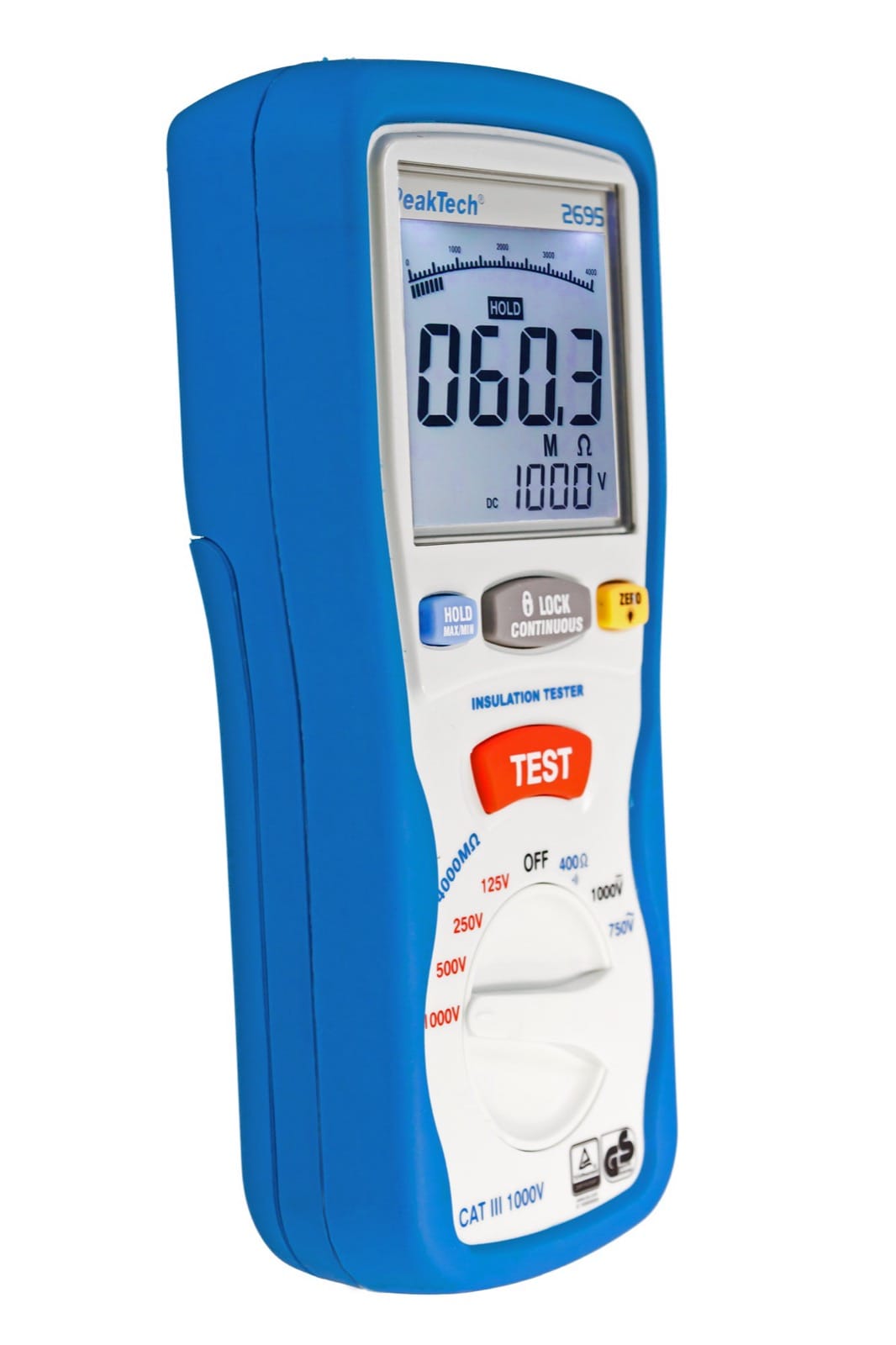 Testeur d’isolement PeakTech P 2695 vu de côté