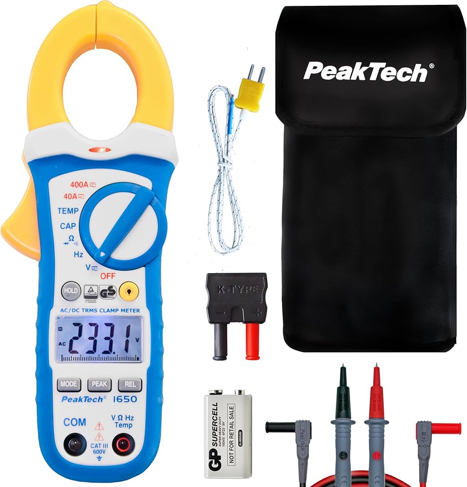 Pince PeakTech 1650 photographiée en studio pour un listing de vente en ligne