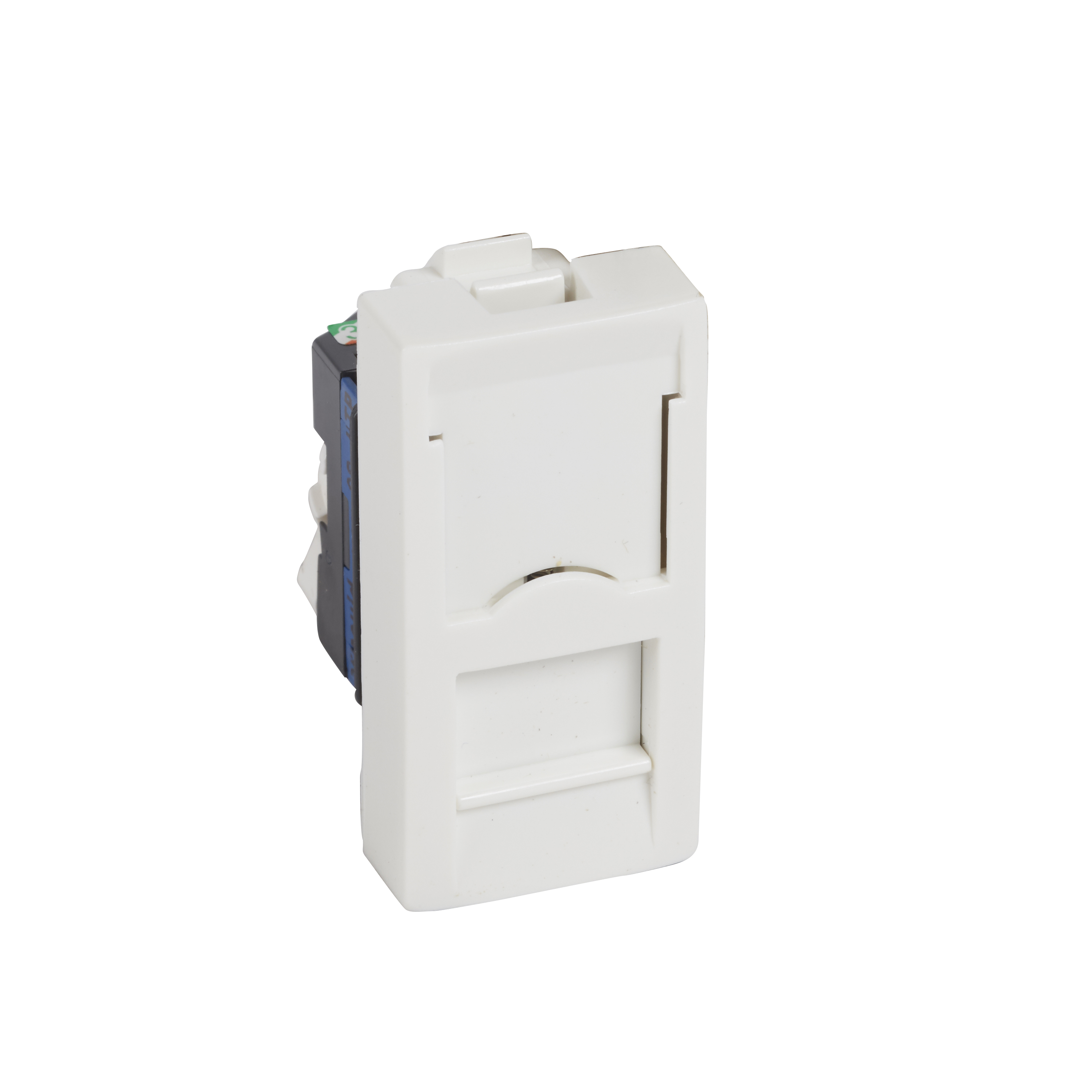 Module de prise RJ45 femelle démonté, capot blanc avec inscription CAT.6