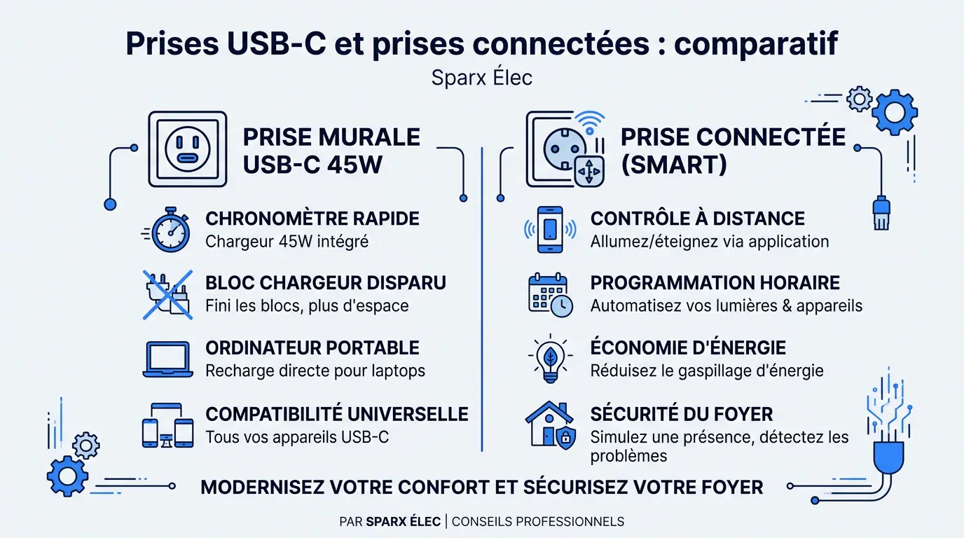 Prises connectées et USB-C en situation dans un intérieur