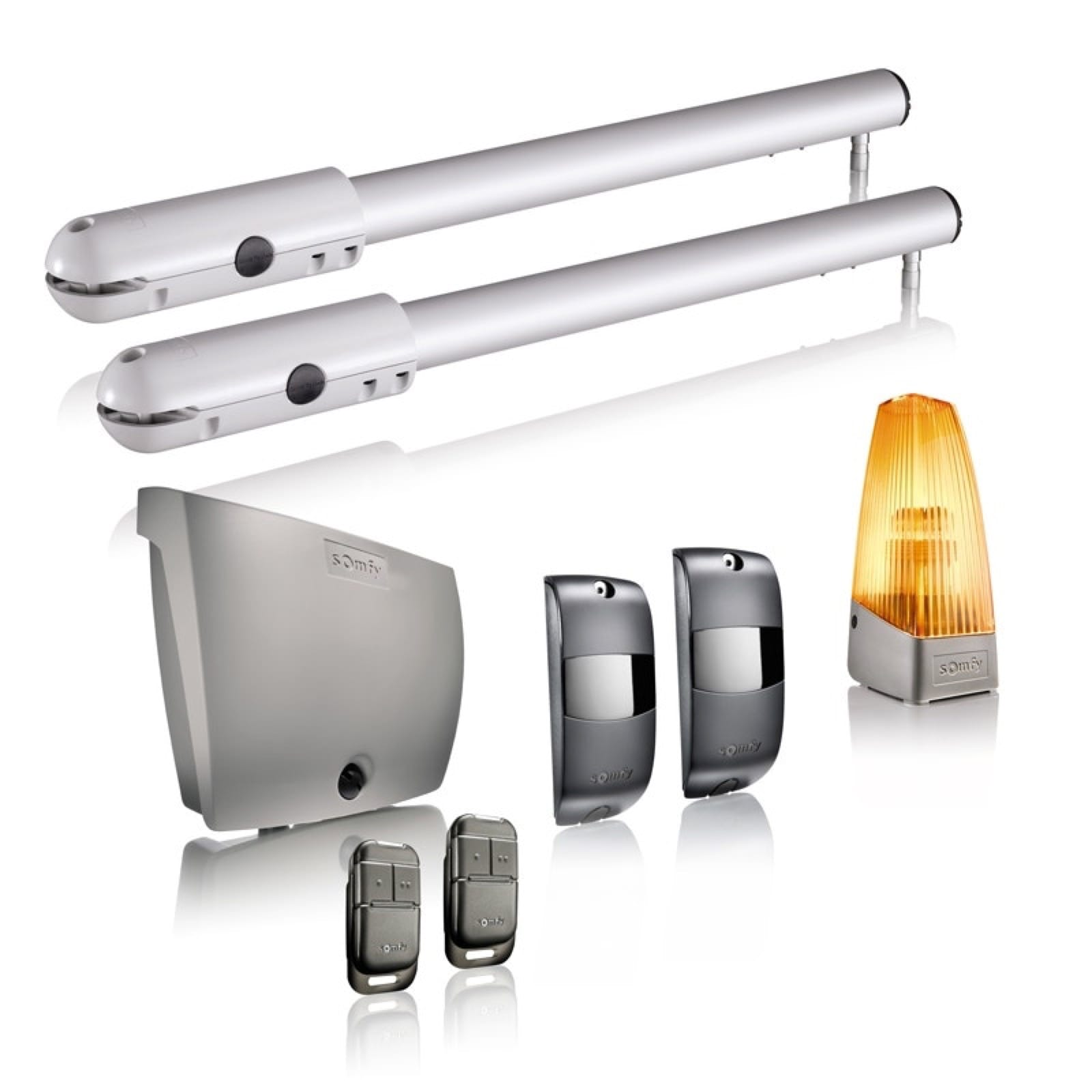 Kit Somfy SGS Essential avec vérins, boîtier, cellules, feu et télécommandes